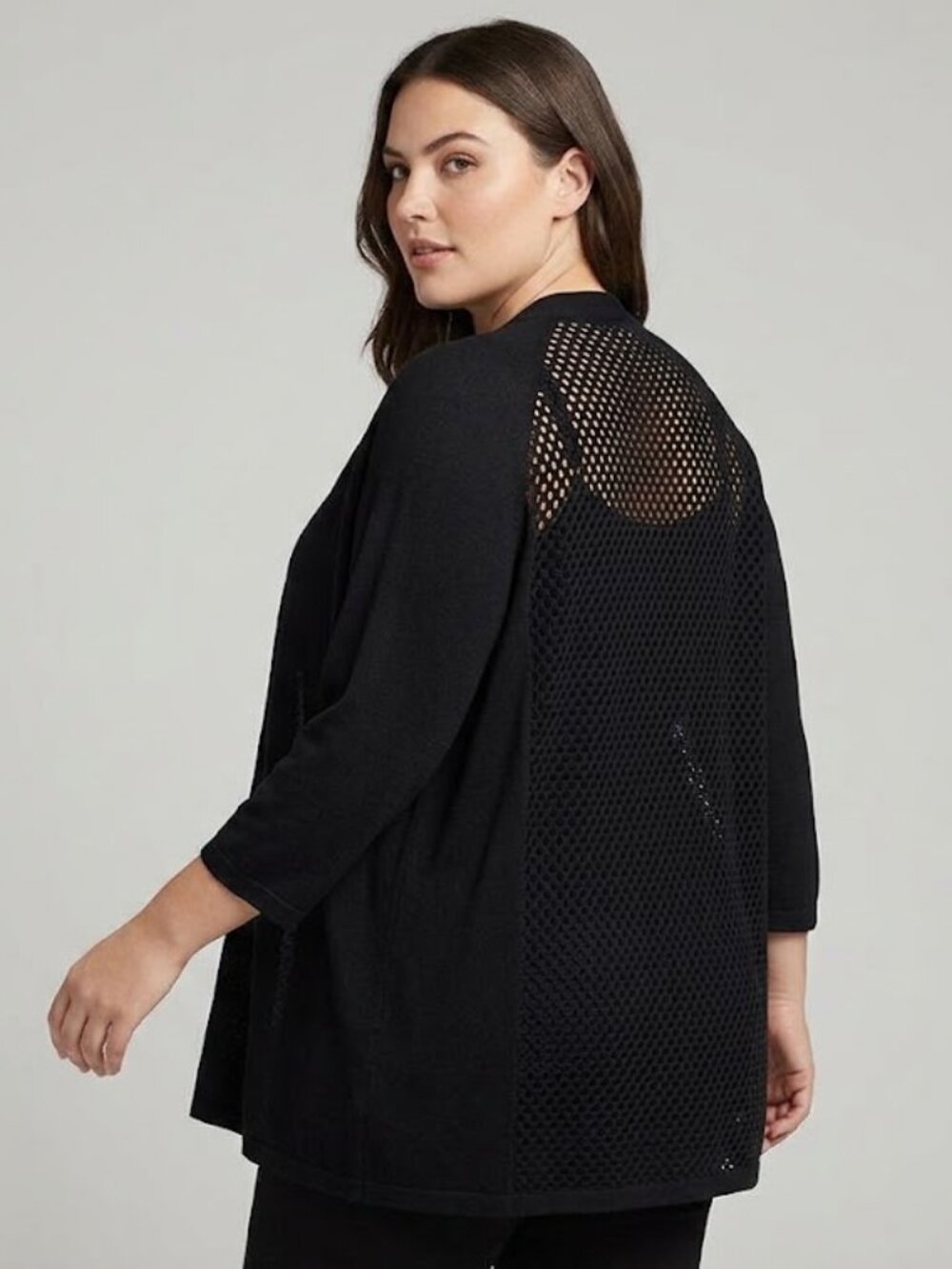 Catherines Elegant Black Open-Front Cardigan
